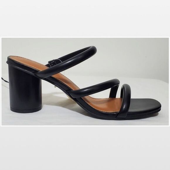 New Sandal Heals Shoes Black & Tan Sturdy Slip On Size 9 - Picture 5 of 15